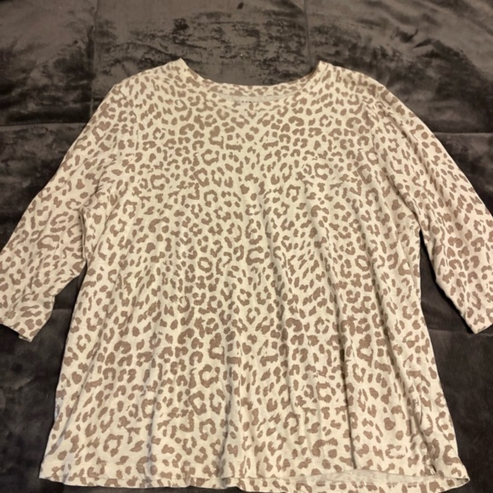 Lucky Brand Beige Leopard Print Long Sleeve Top